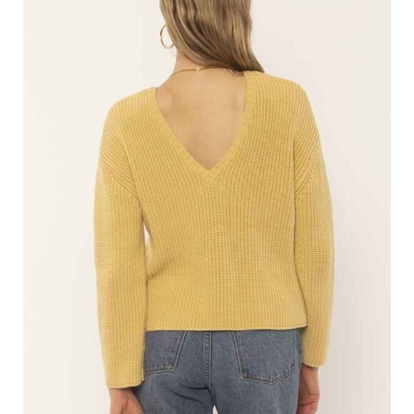 AMUSE SOCIETY Sunset Road Sweater Sz L Yellow VBack Oversize Knit Cotton Acrylic - Picture 3 of 9